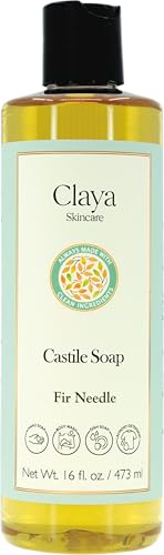 Image of Claya Fir Needle Liquid Castile Soap - Organic Ingredients, Biodegradable, Gentle for Sensitive Skin and Versatile Use (16 fl oz (Disc Cap))