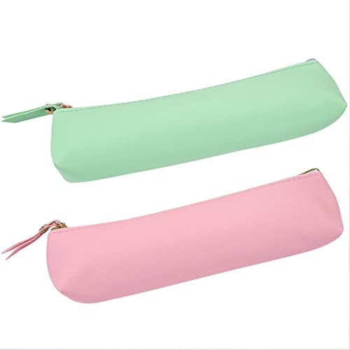 2 Stück PU Leder Federmäppchen tragbare Schreibwaren Tasche (Rosa und Blau) Stifteetui Cover