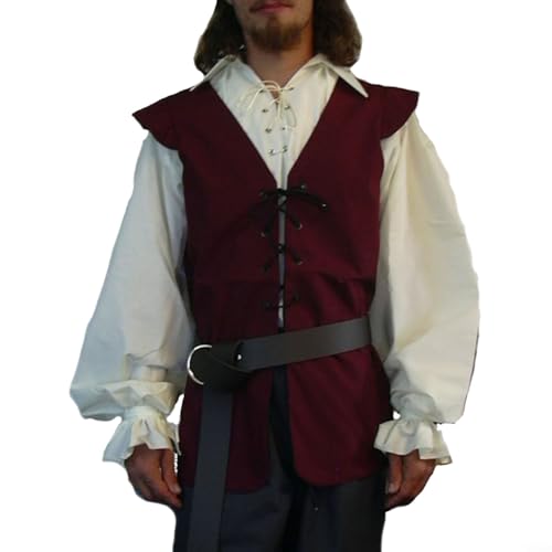 Gothic Men Pirate Renaissance Waistcoat Vintage Bandage Medieval Sleeveless Vest(M Red)