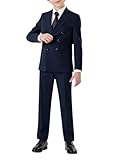 Boys 3 Piece Tuxedo Suit Kids Formal Slim Fit Double Breasted Blazer Pants Set Wedding Graduation Outfits 5-14 Years Navy