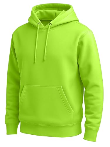URBAN BUCK Mens Neon Pullover Hooded Sweatshirt Casual Long Sleeves High Visibility Lightweight Athletic Men Hoodie