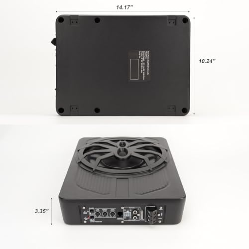 CUCNEXT 10" 1000W Slim Under seat Car Subwoofer with Blue LED Lighting Powered Subwoofer Amplifier for Trucks, SUVs, Jeeps, MPVs (Blue Light)