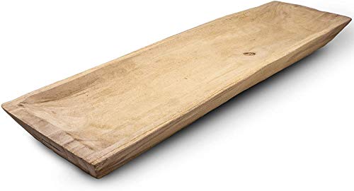 Wooden Dough Bowl Centerpiece Tray- Rustic, Artisan Inspired Primitive Wood Tray for Serving