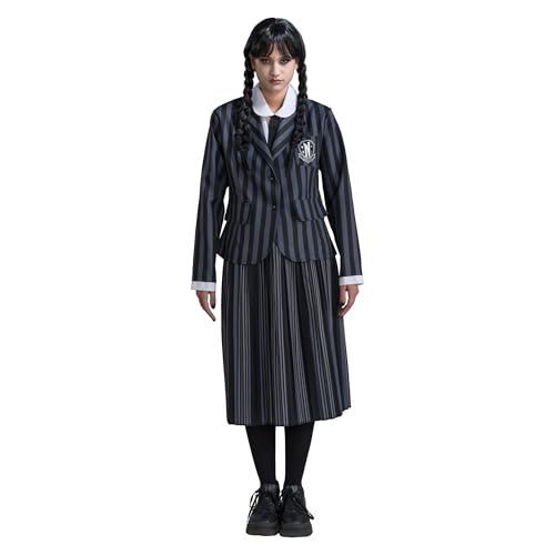 Chaks - Wednesday Schuluniform, 3-teiliges Kostüm für Erwachsene, in Schwarz-Grau, Outfit für Halloween und Karneval