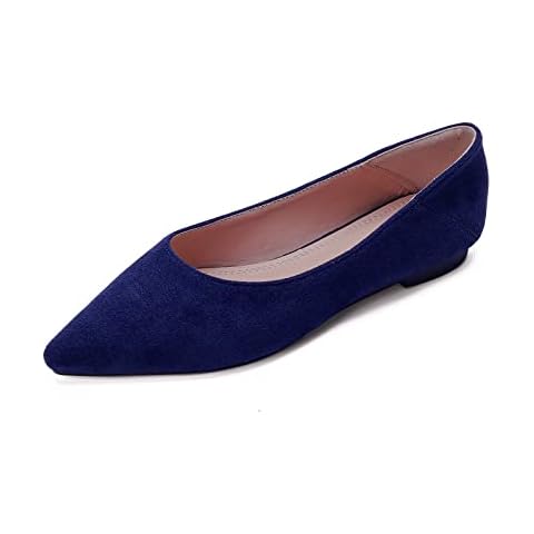 Unifizz Women’s Ballet Flat Shoes Faux Suede Comfortable Pointed Toe Slip On Ballerina Walking Flats Casual Dress Shoes for Women (Navy,Size 6) Cover