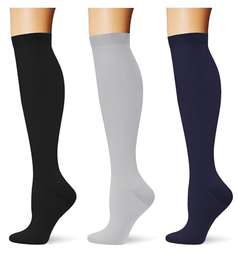 Image of (3 pairs) Compression Socks 20-30 mmHg Long Knee High Socks for Women Men Support Athletic Travel Daily Wear