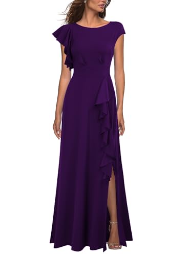 WOOSEA Women's Sexy Split Evening Cocktail Party Maxi A-Line Long Formal Dress Purple