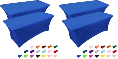 Image of IVAPUPU 4 Pack 6FT Table Cloth for Rectangular Fitted Events Stretch Royal Blue Table Covers Washable Spandex Tablecloth Protector for Party, Wedding, Cocktail, Banquet, Festival