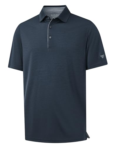 M MAELREG Polo Shirts for Men Quick Dry Fit Short Sleeve Performance Moisture Wicking Soft Casual Men's Golf Shirts Navy Heather