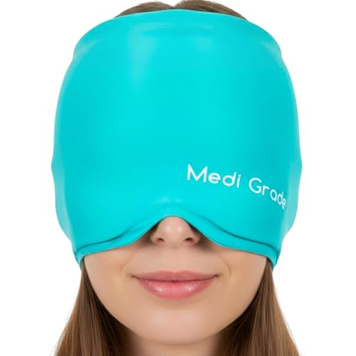 Medi Grade Migraine Relief Cap - Cooling Compression Headache Relief Cap with Full Coverage - Soft Flexible Fabric Gel Migraine Cap That Blocks Light, Reusable Migraine Mask for Cold Therapy