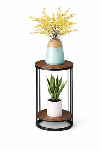 Image of Two-Tier End Tables: Contemporary Faux Marble Top Bedside Table End Table with Storage Shelf for Living Room and Home Side and Corner Table Sofa End Table (Black & Brown)