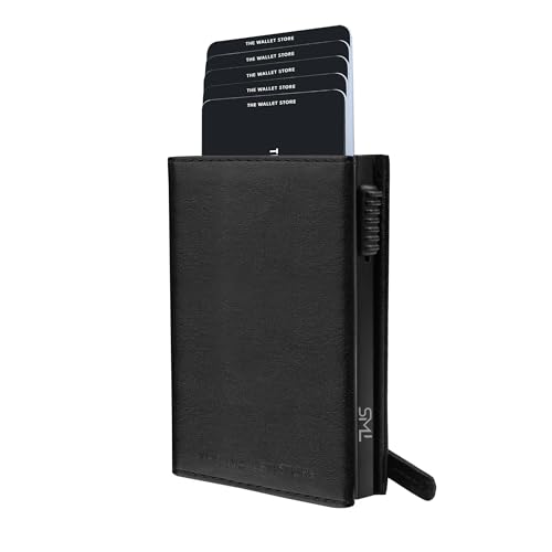 Image of The Wallet Store Defender RFID Protected Wallet | Pop-up Card Holder | Scan Proof Wallets for Men | Aluminium Case | Up to 8 Cards | Credit & Debit Card Holder (Black-F)
