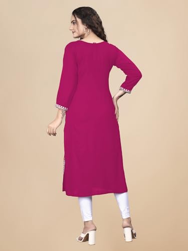 Image of Women Rayon Embroidered Kurti Three Quarter Sleeve Kurta for Women and Girls Embroidery Work Soft Rayon Fabric Comfortable
