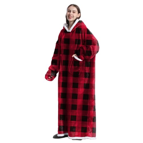 Boikey Oversized Hoodie Velvet Blanket Jumper Sweatshirt,Extra Long Hooded Blanket with Sleeves Hoodie Wearable,Throw with Pockets One Size for Adult Women and Men (Christmas red) - Image 2