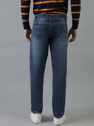 Image of KOTTY Men's Solid Annapolis Blue Button Regular Fit Jeans