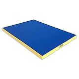 NiroSport Gymnastics Mat 150 x 100 x 8 cm Thick Gym Tumbling Exercise Crash Landing Panel for Home & Outdoor, Martial Arts, Judo, Stretching, PU Leather, non slip, washable, Blue/Yellow