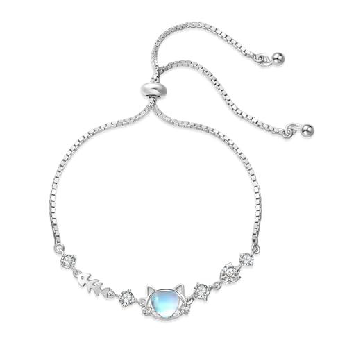 Cat Bracelet for Women s925 Sterling Silver Adjustable Birthstone Bracelets Birthday Jewelry Cat Gifts for Cat Lover