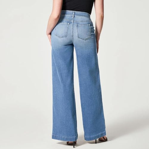 Womens High Rise Wide Leg Jeggings Stretch Pull On Jeans Soft Denim Seamed Front Elastic Waist Baggy Y2K Jeans4