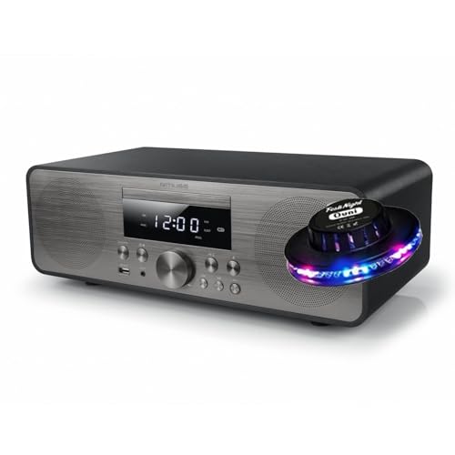 gef-roy Sistema de cadena HiFi – Muse M-880BTC – Bluetooth con radio FM, CD y puerto USB – 80 W + mando a distancia – Luz OVNI