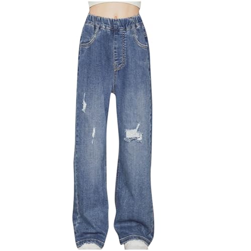 Girls Ripped Jeans High Waisted Distressed Denim Pants Wide Leg Destroyed Boyfriend Jeans with Pockets