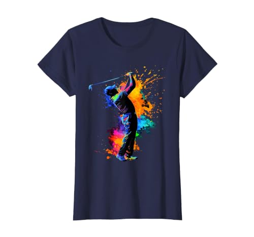 Colorful Golfer Golf Golfing T-Shirt, Women, Navy Blue, X-Small