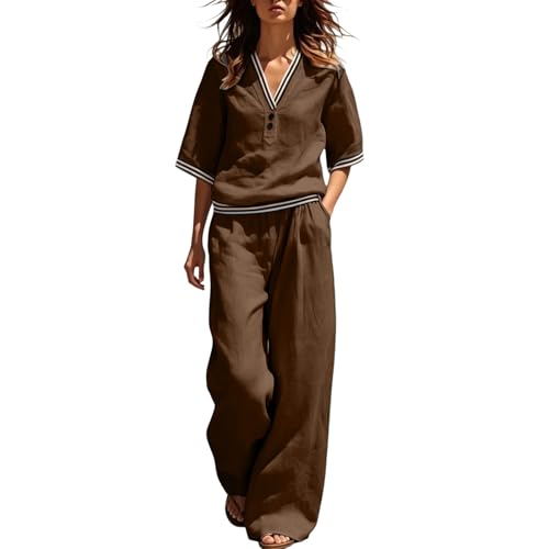 Traje de lino para mujer fresco y holgado para evitar el calor con elegancia