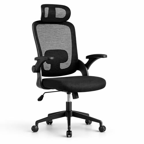 Silla de Oficina | Escritorio o Estudio Ergonómica con Ruedas | Reposacabezas y Reposabrazos Ajustables | Soporte Lumbar | Respaldo de Malla Transpirable | Altura Regulable | Ideal casa o Trabajo
