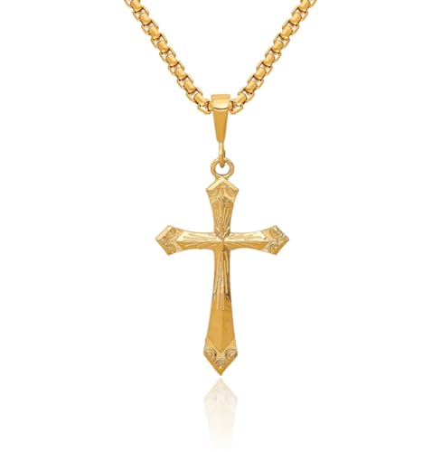 IceCarats 10K Solid Yellow Gold Holy Cross Necklace Religious Chain Pendant Jesus Christ Charm