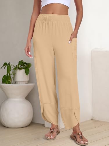 Image of ANRABESS Womens Wide Leg Palazzo Capri Barrel Pants Light Khaki M
