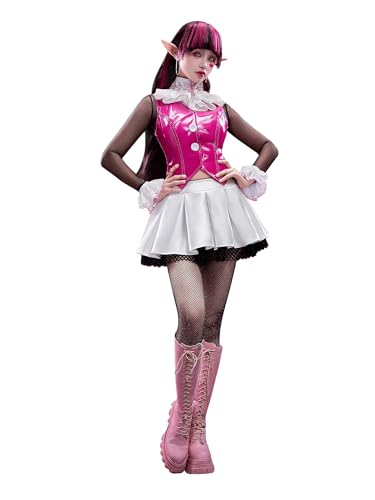 miccostumes Women's Costume Vampire Cosplay Top and Vest with Skirt Tights Halloween (rose red&white, S)