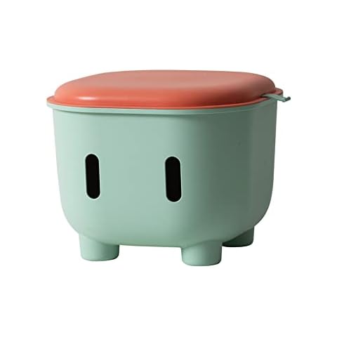 Storage Ottoman, Colourful Plastic Stool, Children's Stools, Step Stools, Small Footstool with Lids for Kids, Children and Adult (Green & Orange) Cover