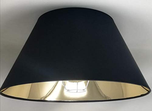 45 cm Cône Abat-jour, Tissu Noir avec Doublure Dorée, Fait à la Main, pour Lampe de Table, Lampadaire Cover