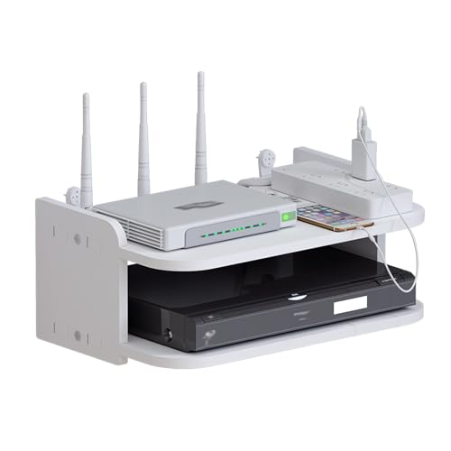 Orrdiffi Boîte de Rangement Murale,Étagère de Rangement pour Routeur WiFi,Etagere pour Decodeur,Etagere Murale Blanche pour Décoration Murale pour Salon...