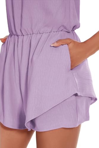 SYNEELIFE Purple Romper Women Dressy Beach Romper Strapless Rompers Summer Jumpsuit Shorts XL — view 5
