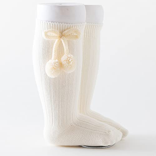 Unisex Toddler Baby Long Socks Cute Pompom Decor Solid Warm Stretch Knitted Leg Warmers2
