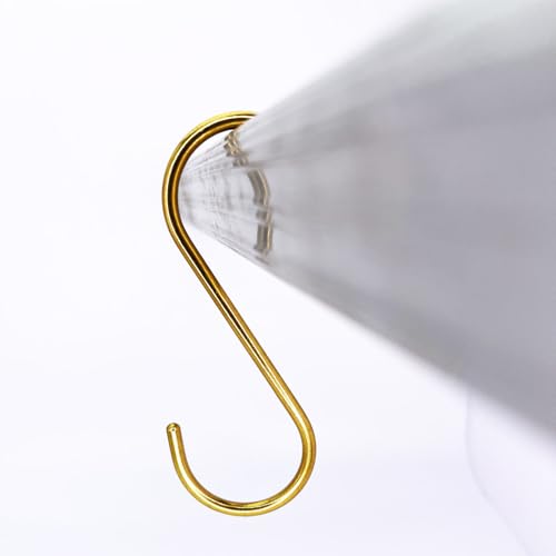 DaylyFav S Hooks, Solid Brass, Rounded-End Craftsmanship, Non-Magnetic, 7 Pack, Gold - for Kitchen Rack Rail Closet Dorm Hanging Pans Pots Coffee Mugs Jeans Towels Bags Purse