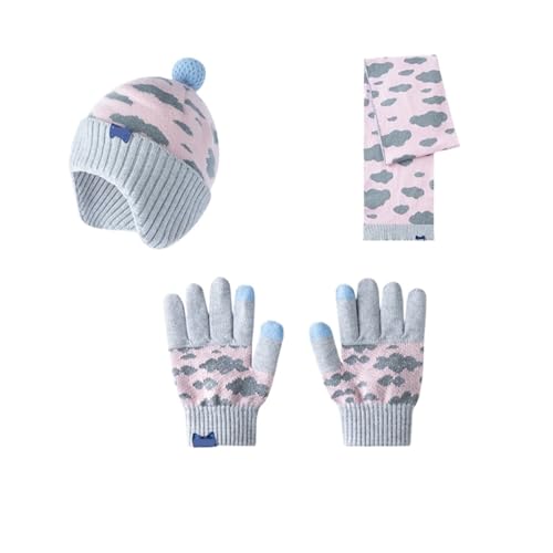 Guantes de jardinería y set de gorro con bufanda rosa para protegerse del frío