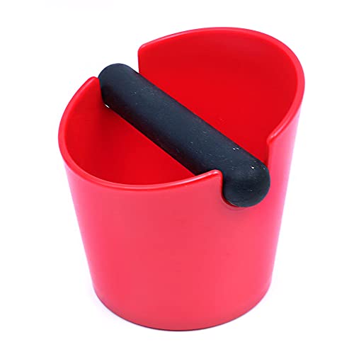 ANCLLO Coffee Knock Box Container for Coffee Grounds ABS Plastic Espresso Barista Accessories Coffee Grind Bin with Removable Rubber Knock Bar and Non-Slip Base Red