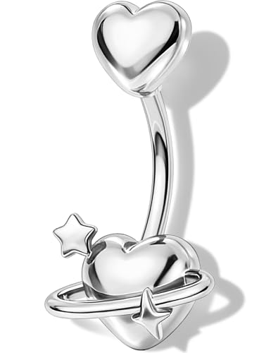 OUFER 14G Heart Belly Button Rings made of 316L Surgical Steel Minimalist Star Silver Belly Piercing Jewelry Romantic Navel Rings for Women