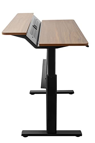 Image of Manual Height Adjustable Sit Stand Desk Frame | Width Adjustable Standing Desk with Retractable Crank Handle | Heavy Duty Steel Frame Load Capacity up to 60 kg (Black Frame & Dark Walnut TT)