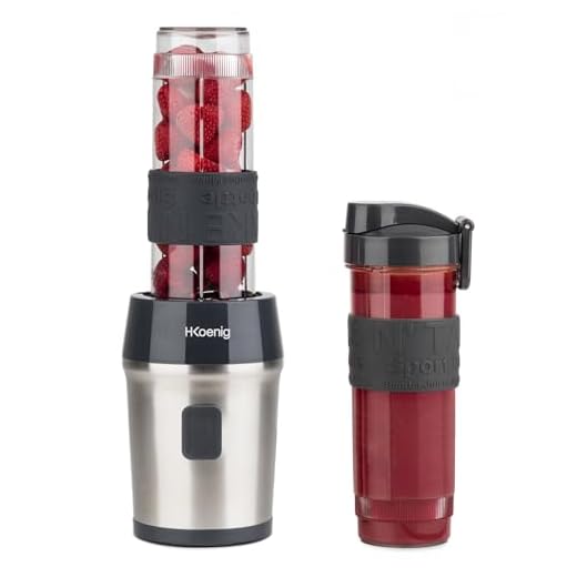 H.Koenig Mini batidora Smoothie maker Compacto 570mL SMOO9 Sin BPA Potente 300W, Batidora de Smoothie 2 Botellas Portátiles, 4 Cuchillas de Acero Inoxidable, Gris