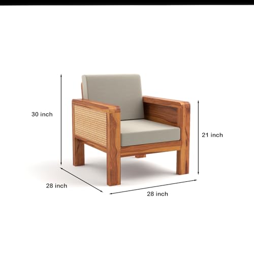 Image of Sheesham Wooden 1 Seater Sofa for Living Room | Solid Wood Sofa with Cane Side Panel | Rosewood Sofa Set for Home & Office | Lounge (Honey Finish, 1 Seater)