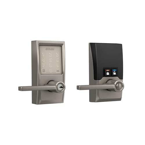 Image of Schlage Encode Smart WiFi Lock, Lever Handle, Camelot Trim, Satin Nickel | Keyless door lock with handle, Touchscreen keypad, App control, Alexa, Google, Ring & Airbnb compatible, Certified security