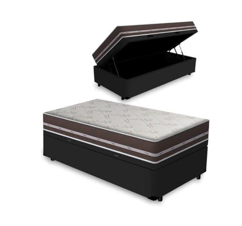 Cama Box com Baú Solteiro King + Colchão de molas - Anjos - Classic Superlastic 96cm