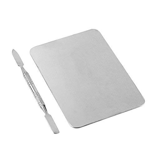 Small Stainless Steel Cosmetic Makeup Palette & Spatula Set, Rectangular Mixing Plate for Foundation, Concealer, Lip Color & Creams, Durable, Hygienic, Easy-Clean for Home & Professional Use
