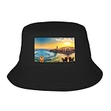 Sunset in Barcelona - Sombrero de pescador estampado para exteriores, para pesca, senderismo, camping, color negro
