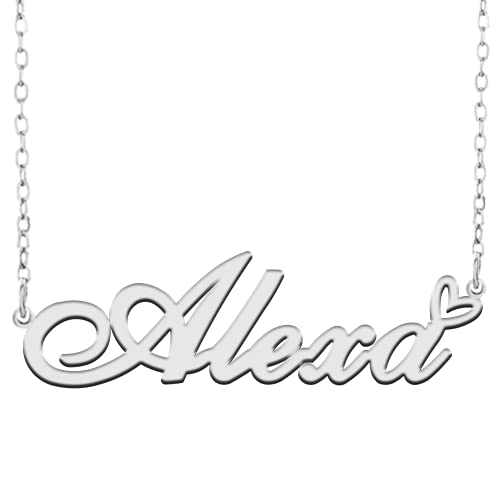 RONKAHSHOW Alexa Custom Pendant Name Necklace Customized Personalized with Heart Necklace Best Gift for Women New Year Birthday Mother’s day Christmas wedding Party S