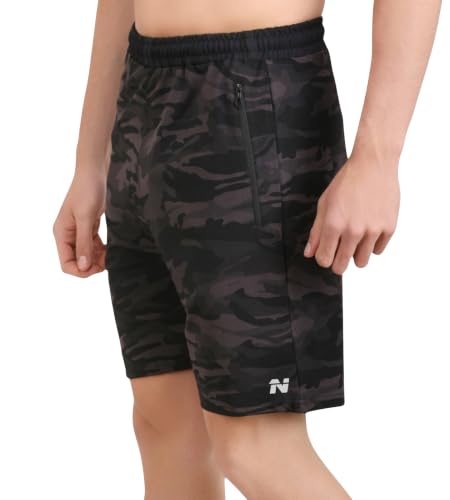Image of NINQ Men's Sports Shorts Pack of 2 | Casual Gym Shorts with Side Zipper Pockets, Elastic Waist & Quick-Dry Comfort for Running & Workout