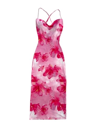 Image of GORGLITTER Women's Floral Open Back Bodycon Maxi Dresses Bow Tie Wedding Guest Birthday Going Out Party Long Dress
