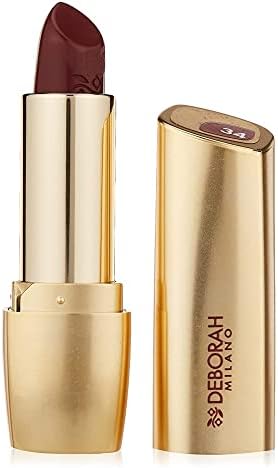 Deborah Rossetto Milano Red N.34 Marsala, Finish Luminoso, Formula arricchita con un Agente Filler a base di Acido Ialuronico, SPF15